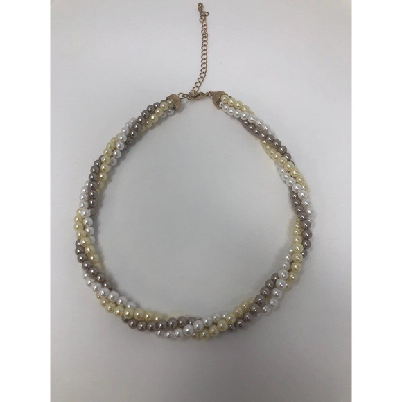 Pearl Twisted Necklace Avon Triple Color Gold Tone Clasp Extender Classic Chic - Picture 2 of 6